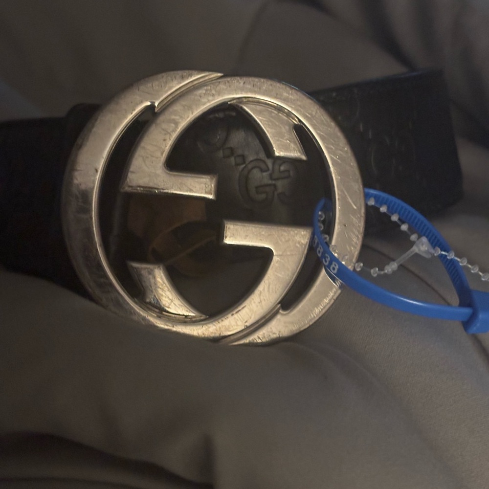 Gucci Black Belt  with Silver Logo